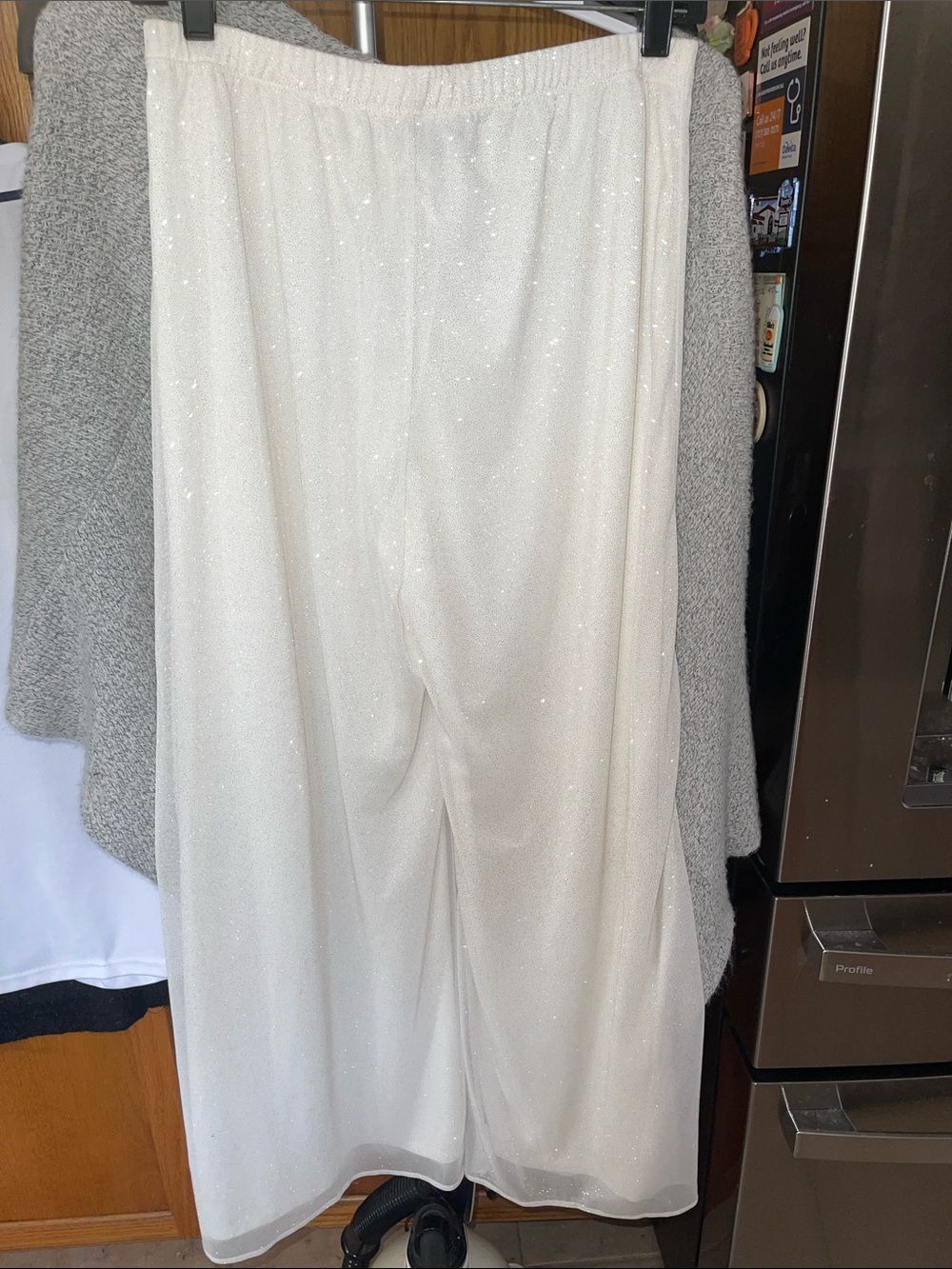 MSK Petite White Sparkle Medium High Rise Wide Leg Party Holiday